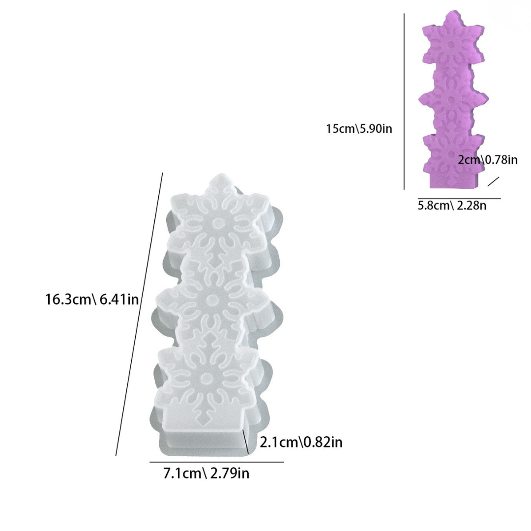 Three-Snowflake Pillar Candle Mold - B